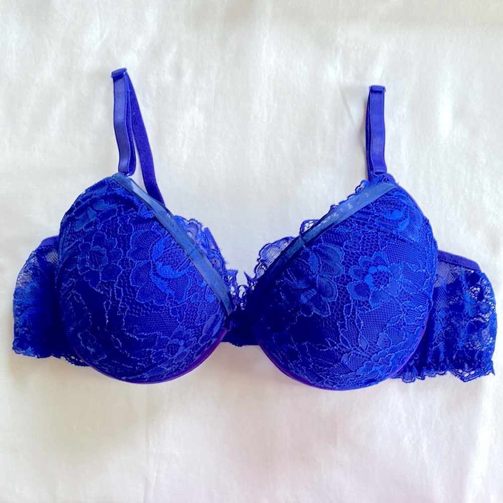NWT Brazilian Style Women Underwired Padded 🔥🔥Lace Detailed Royal Blue Bra X-L